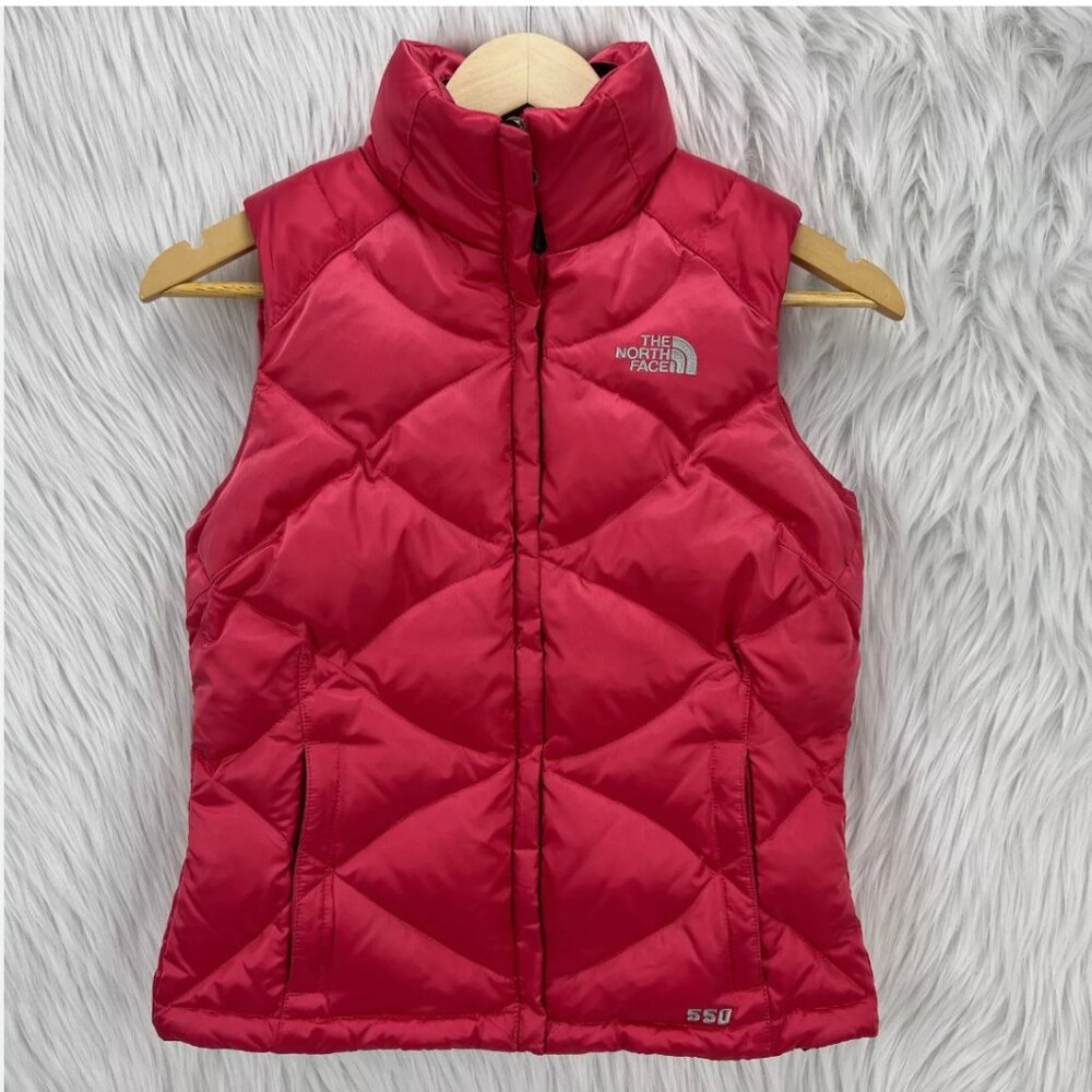 The North Face Bright Pink Vest 550 Goose Down Full Zip Insulated Quilted Winter - Picture 1 of 16